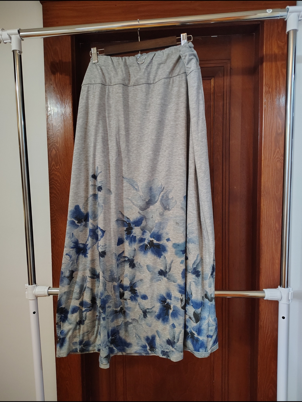 Gray Maxi Skirt with Blue Floral Border